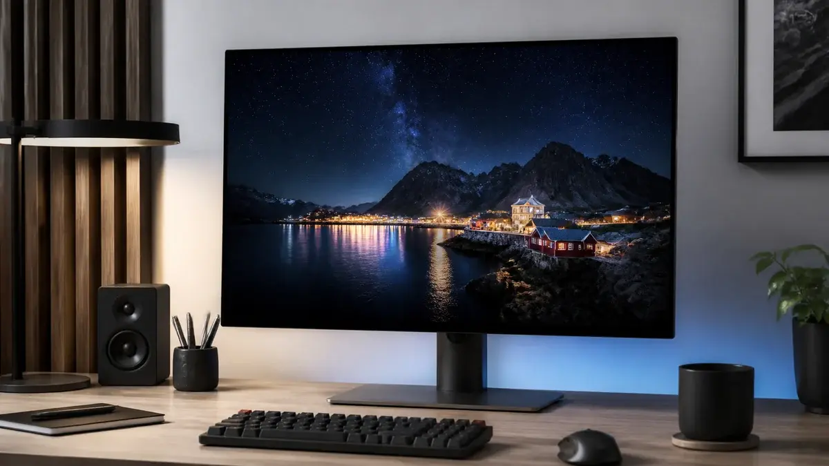 OLED-skærm med dyb sort nattehimmel og klare lys